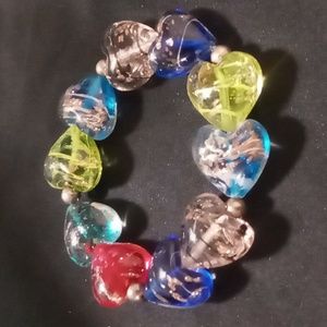 Large Glass beaded hearts bracelet expandable